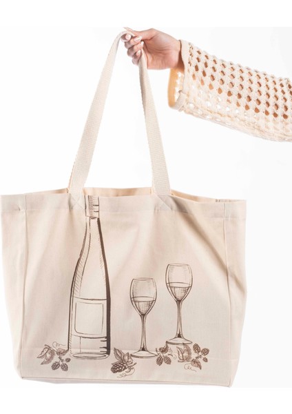 The Lycos "wine" Canvas Tote Omuz ve Plaj Çantası