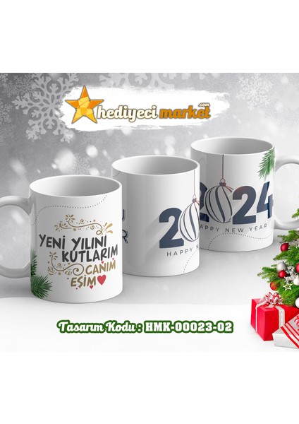 Kişiye Özel 2024 Yılbaşı Temalı Beyaz Kupa Bardak - HMK-00023-02