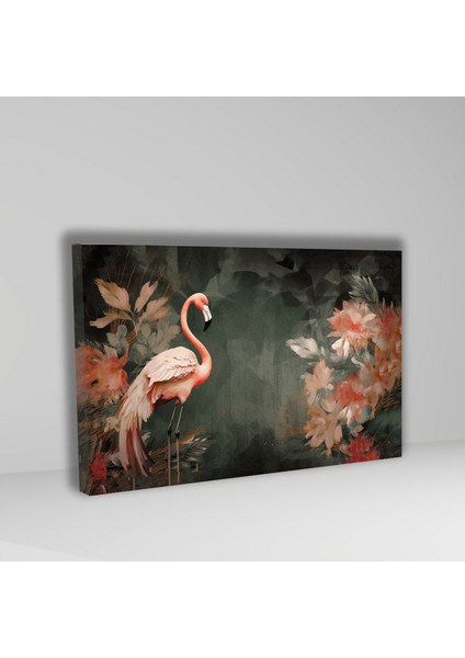 Tekli Yatay Kanvas Tablo Pastel Pembe Flamingo ve Yapraklar fiyatları