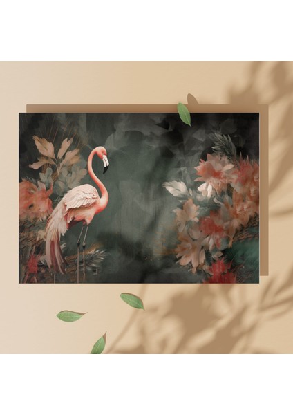 Tekli Yatay Kanvas Tablo Pastel Pembe Flamingo ve Yapraklar modelleri