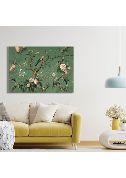 Tekli Yatay Kanvas Yüksek Kalite Kuşlar ve Ağaç Dalları