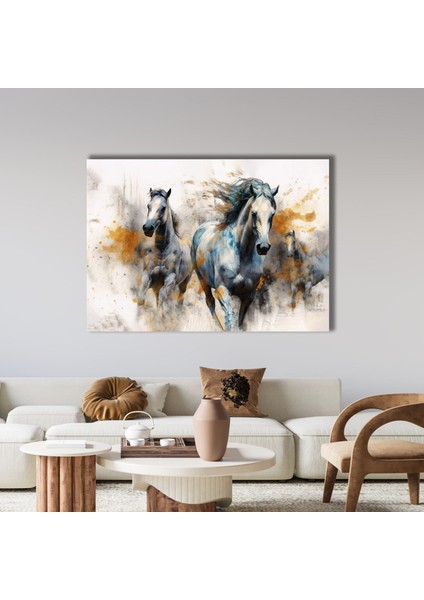 Tekli Yatay Kanvas Tablo Yüksek Kalite Koşan Atlar Portresi