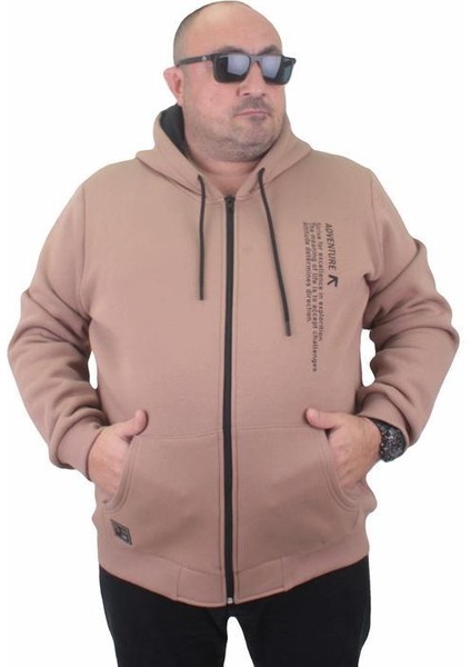 Fermuarlı Kapuşonlu Büyük Beden Sweat Adventure 23220 S.kahve