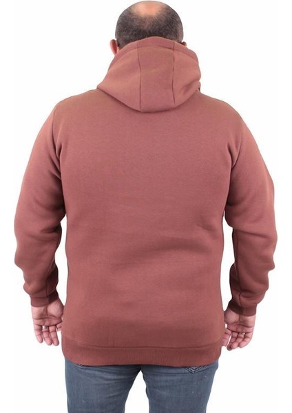 Fermuarlı Kapuşonlu Büyük Beden Sweat Jubin 23221 Taba modelleri