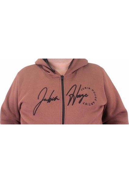 Fermuarlı Kapuşonlu Büyük Beden Sweat Jubin 23221 Taba fırsatları