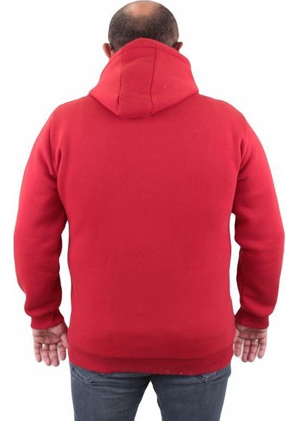 Fermuarlı Kapuşonlu Büyük Beden Sweat Jubin 23221 Kırmızı modelleri
