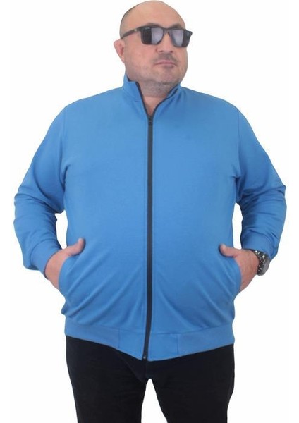 Büyük Beden Basic Mevsimlik Fermuarlı Sweatshirt 22750 Saks