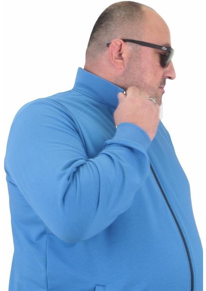 Büyük Beden Basic Mevsimlik Fermuarlı Sweatshirt 22750 Saks