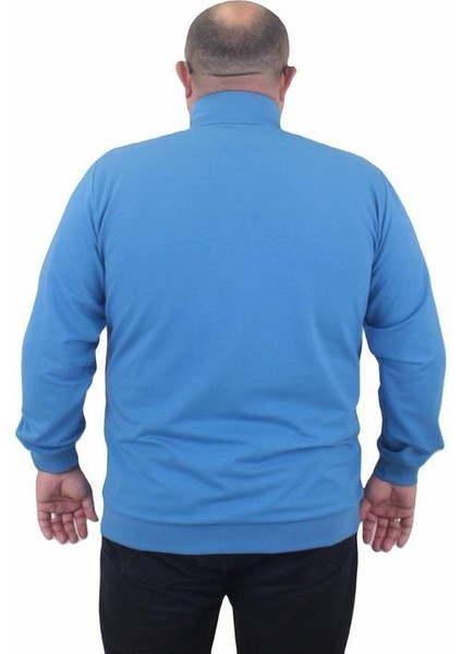 Büyük Beden Basic Mevsimlik Fermuarlı Sweatshirt 22750 Saks