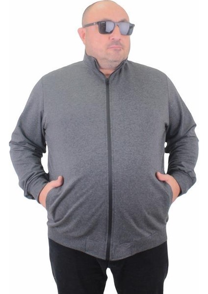 Büyük Beden Basic Mevsimlik Fermuarlı Sweatshirt 22750 Grı Melanj