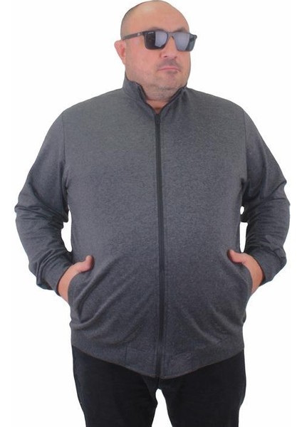 Büyük Beden Basic Mevsimlik Fermuarlı Sweatshirt 22750 Antrasıt