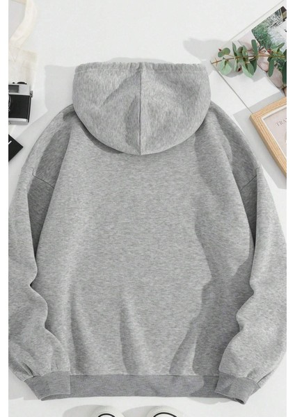 Gri The 1997 Baskılı Oversize Kapüşonlu Sweatshirt