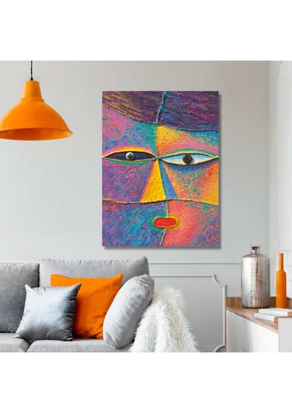 Tekli Dikey Kanvas Tablo Kaliteli Renkli Soyut Yüz Tasarımı