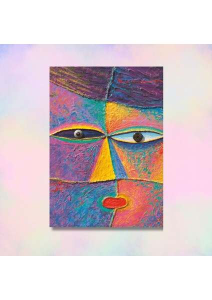 Tekli Dikey Kanvas Tablo Kaliteli Renkli Soyut Yüz Tasarımı modelleri