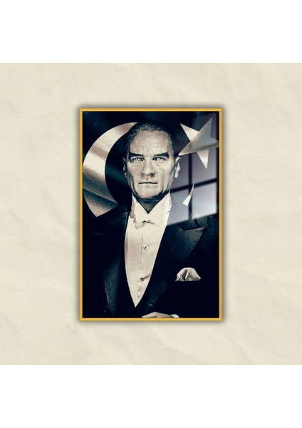 Metal Çerçeveli Cam Tablo Ay Yıldızlı Atatürk Portresi fiyatları