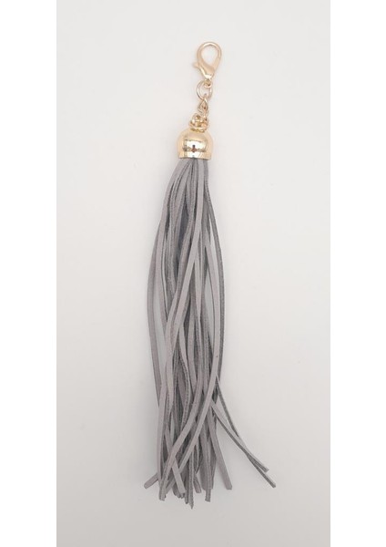 Süet Nubuk Deri Kovanlı Uzun Püskül Gri Renk Light Gold Metalli