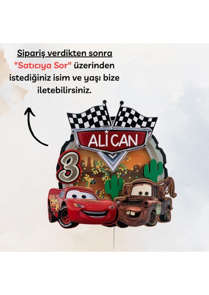 Cake Topper Cars - Arabalar - Mcqueen Temalı Erkek Çocuk Kişiye Özel Pasta Süsü Parti Malzemesi - Cake Topper