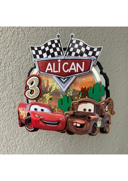 Cake Topper Cars - Arabalar - Mcqueen Temalı Erkek Çocuk Kişiye Özel Pasta Süsü Parti Malzemesi - Cake Topper