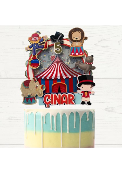 Sirk Temalı Erkek Kız Çocuk Doğum Günü Süsü Sirk Konseptli Kişiye Özel Pasta Süsü Parti Malzemesi Cake Topper (19X18CM)