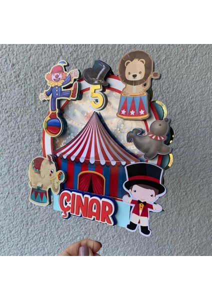 Sirk Temalı Erkek Kız Çocuk Doğum Günü Süsü Sirk Konseptli Kişiye Özel Pasta Süsü Parti Malzemesi Cake Topper (19X18CM) modelleri