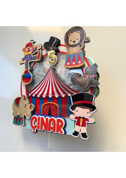 Sirk Temalı Erkek Kız Çocuk Doğum Günü Süsü Sirk Konseptli Kişiye Özel Pasta Süsü Parti Malzemesi Cake Topper (19X18CM) fırsatları
