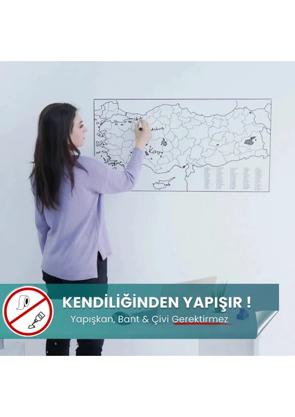 Pi Papers Türkiye Haritası - Yapışkansız Tutunan, Taşınabilir Pratik Kullanışlı, Yazılıp Silinen Akıllı Kağıt