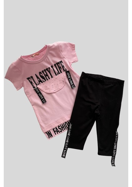 Turuncu Gardrop Flashy Life Taytlı Kız Çocuk Takım Pembe