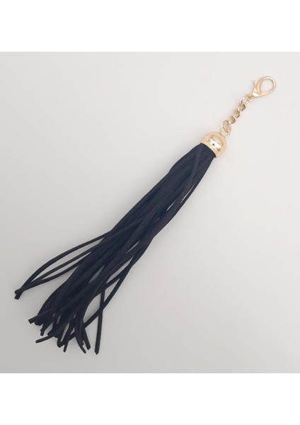 Süet Nubuk Deri Kovanlı Uzun Püskül Siyah Renk Light Gold Metalli fiyatları