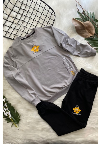 Turuncu Gardrop Bisiklet Yaka Art Baskılı 2li Erkek Çocuk Eşofman Takımı Gri fiyatları