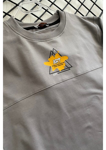 Turuncu Gardrop Bisiklet Yaka Art Baskılı 2li Erkek Çocuk Eşofman Takımı Gri modelleri