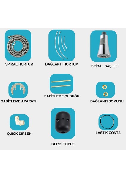 Zümrüt Siyah 3 Yollu Sprialli Evye Batarya (Arıtma Çıkışlı)