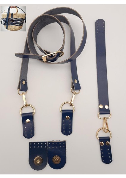 Gerçek Deri Foryouu Model Çanta Deri Seti Lacivert Renk Light Gold Metalli