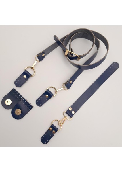 Gerçek Deri Foryouu Model Çanta Deri Seti Lacivert Renk Light Gold Metalli fırsatları