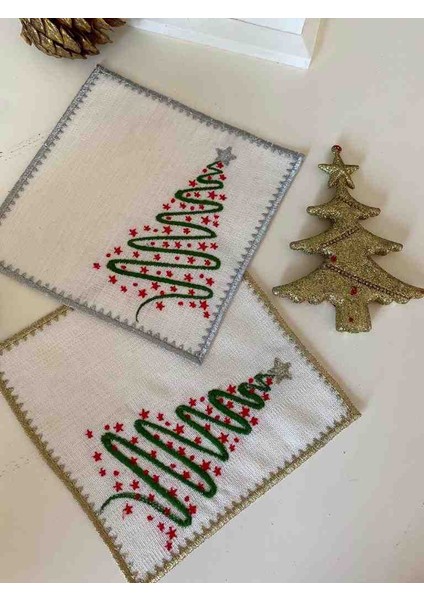 2'li Yılbaşı Ağaç Işlemeli Kokteyl Peçetesi fiyatları