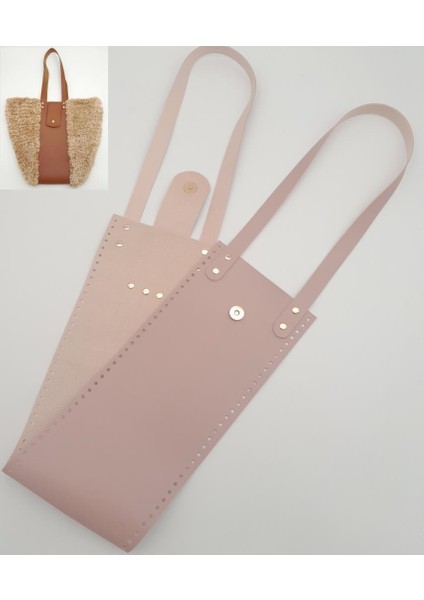 Suni Deri Kova Model Pudra Renk Çanta Deri Seti Light Gold Metal