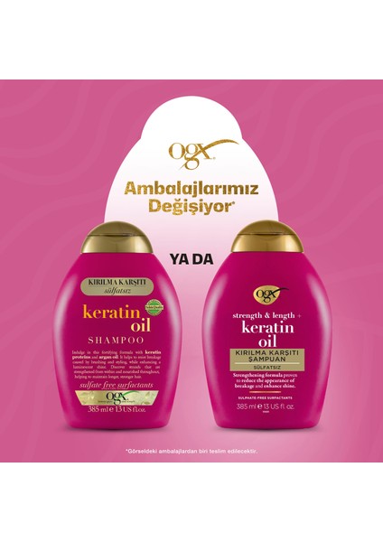 ogx kirilma karşiti keratin oil sülfatsiz şampuan 385 ml x2 adet