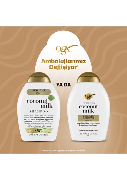 Coconut Milk Sülfatsız Şampuan 385 ml x2