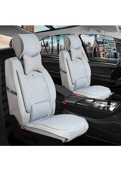 honda Civic Uyumlu Ön Arka 5 Li Set London Serisi Oto Koltuk Kılıfı Açık Gri Renk