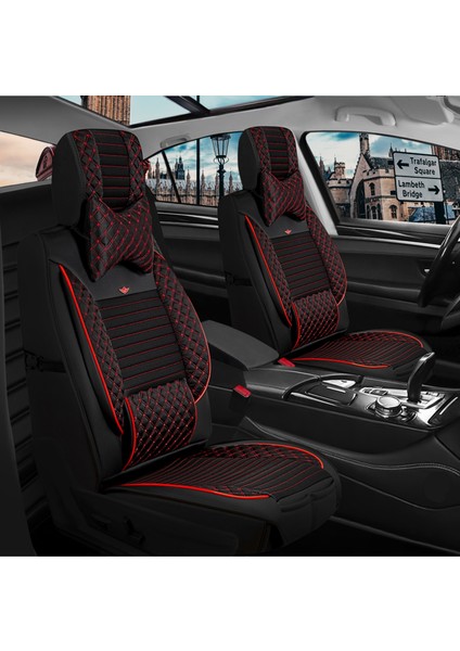 bmw 5 Serisi 523 Uyumlu Ön Arka 5 Li Set London Serisi Oto Koltuk Kılıfı Siyah Kırmızı Renk