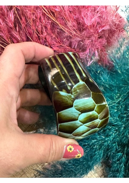 Otantik Işleme Kemik Bilezik Hint Tasarım Çap 7 cm En 5 cm Kadın Bileklik