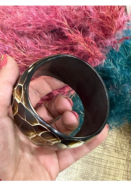 Otantik Işleme Kemik Bilezik Hint Tasarım Çap 7 cm En 5 cm Kadın Bileklik