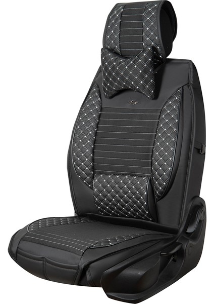 renault Megane 3 Uyumlu Ön Arka 5 Li Set Yarı Deri London Serisi Oto Koltuk Kılıfı Siyah Beyaz Renk indirimleri