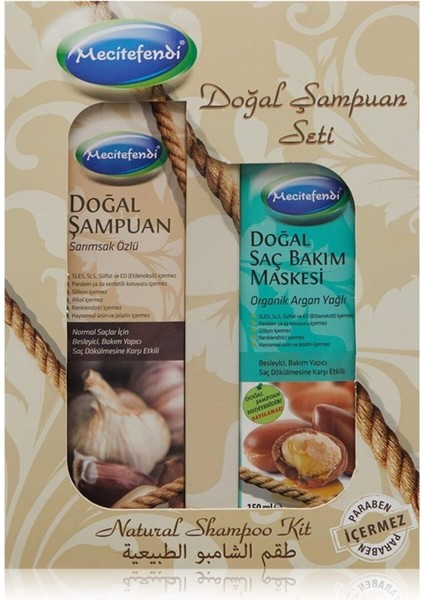 Sarımsak Özlü Doğal Şampuan Seti 250  ml + Argan Yağlı Saç Maskesi 150 ml Armağan