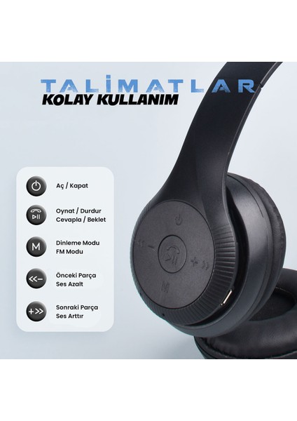 ST95 Güçlü Ses Özelliği Ayarlanabilir ve Katlanabilir Kulak Üstü Bluetooth Kulaklık