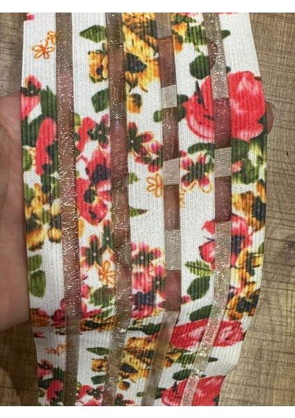 En 9 cm 5 Şeritli Çiçekli Lastik Kesilebilir Dikiş Giyim Lastiği 1 Metre