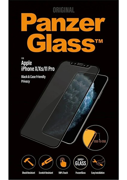 Panzer Glass Apple iPhone X/xs/11 Pro Case Friendly Privacy Ekran Koruyucu Siyah