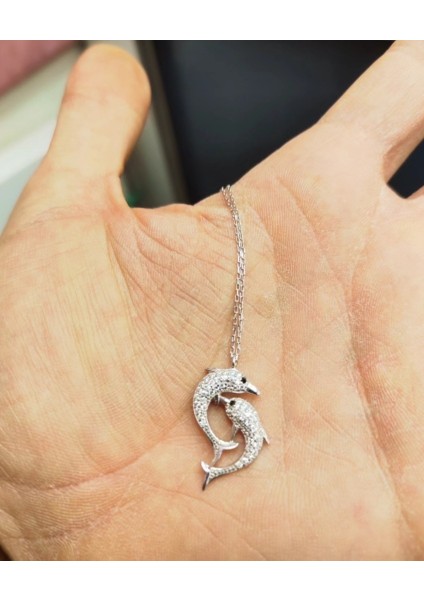 Sıçrayan Ikili Gümüş Yunus Kolye