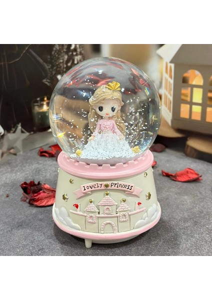 Prenses Kız Temalı Büyük Boy Püskürtmeli Işıklı ve Müzikli Kar Küresi