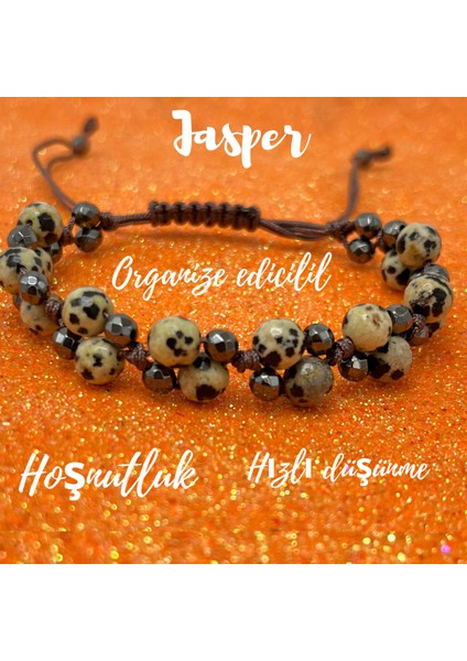 6mm Ipli Dalmaçyalı Jasper Ayarlanabilir Ölçü Doğal Taş Bileklik