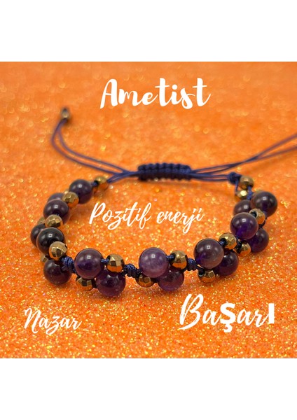 6mm Ipli Ametist Ayarlanabilir Ölçü Doğal Taş Bileklik
